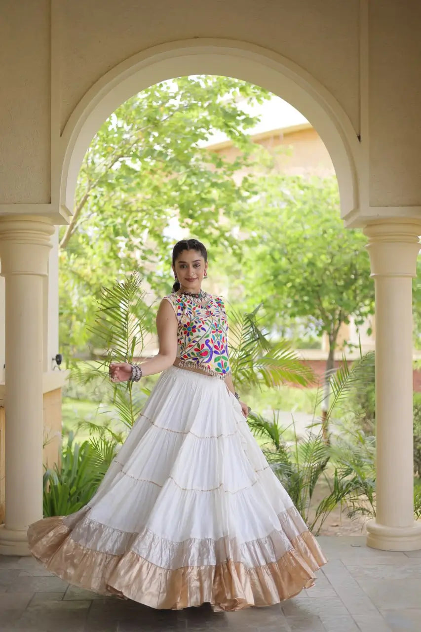 Rayon Kutchi Embroidered Lehenga Set