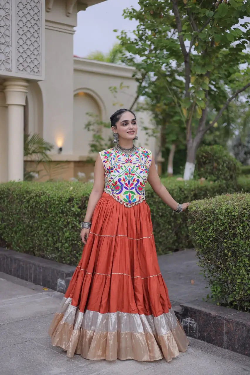 Rayon Kutchi Embroidered Lehenga Set