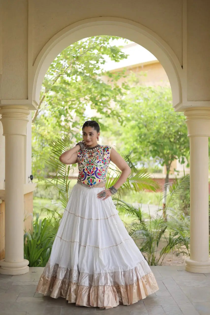 Rayon Kutchi Embroidered Lehenga Set