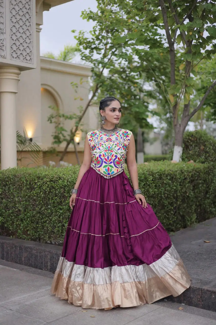 Rayon Kutchi Embroidered Lehenga Set