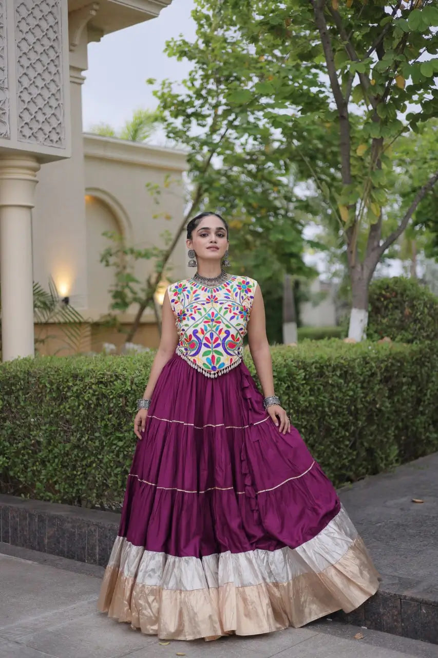 Rayon Kutchi Embroidered Lehenga Set