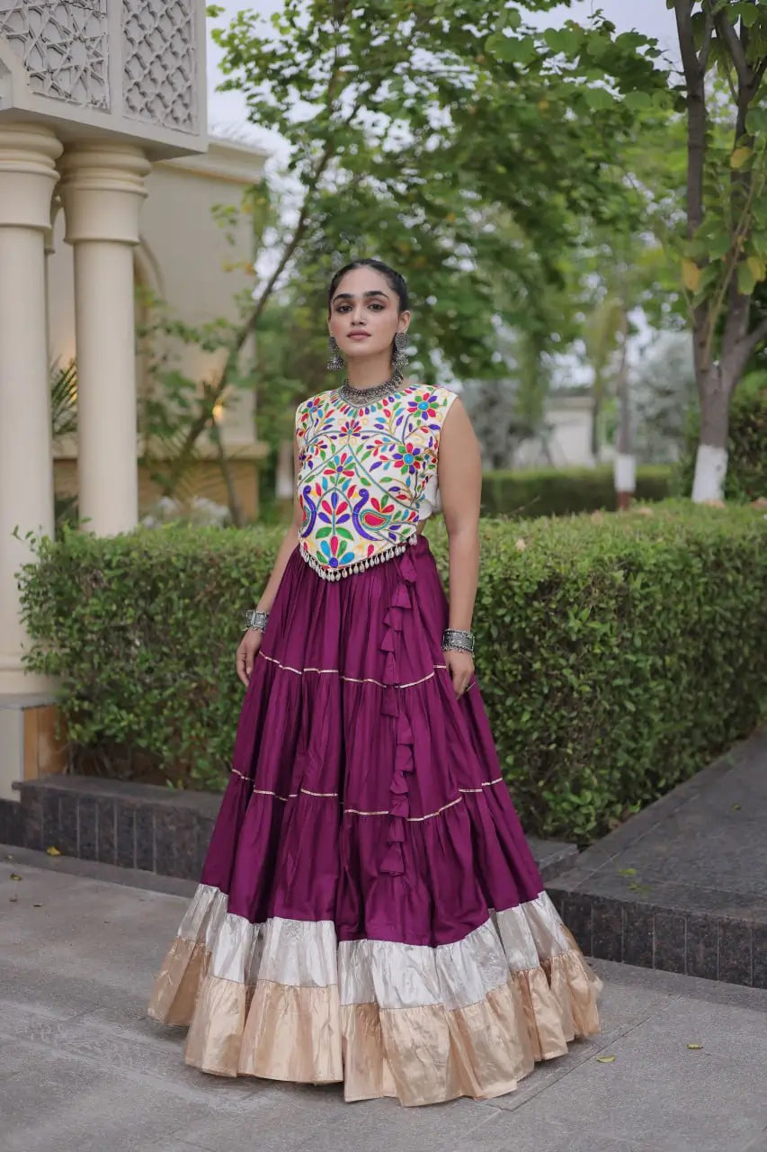 Rayon Kutchi Embroidered Lehenga Set