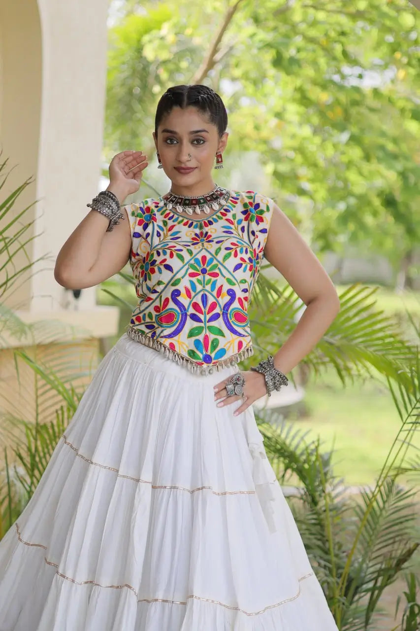 Rayon Kutchi Embroidered Lehenga Set