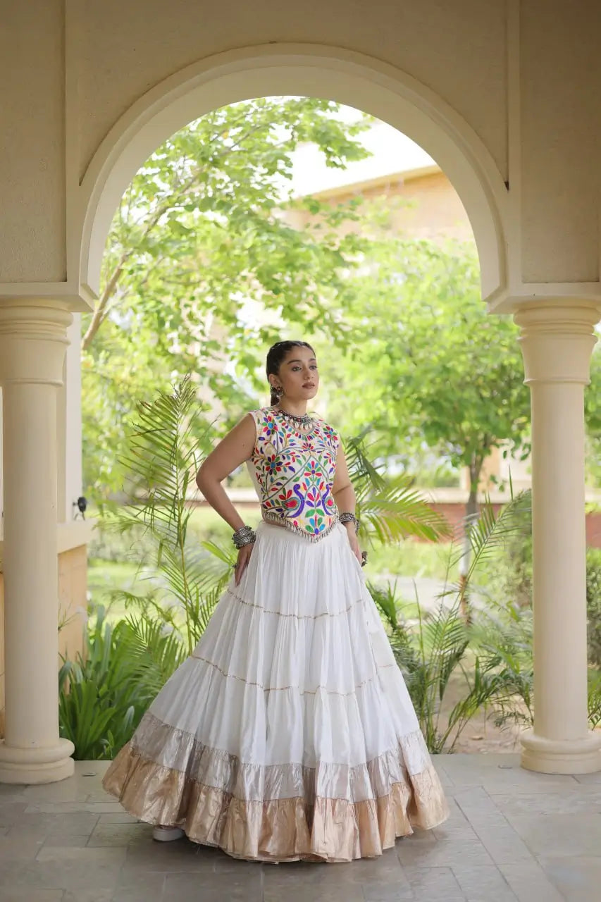 Rayon Kutchi Embroidered Lehenga Set
