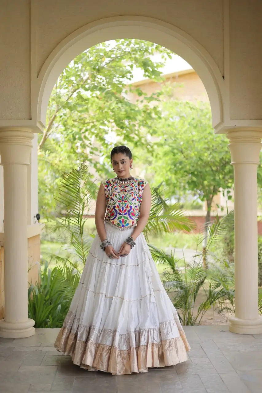 Rayon Kutchi Embroidered Lehenga Set