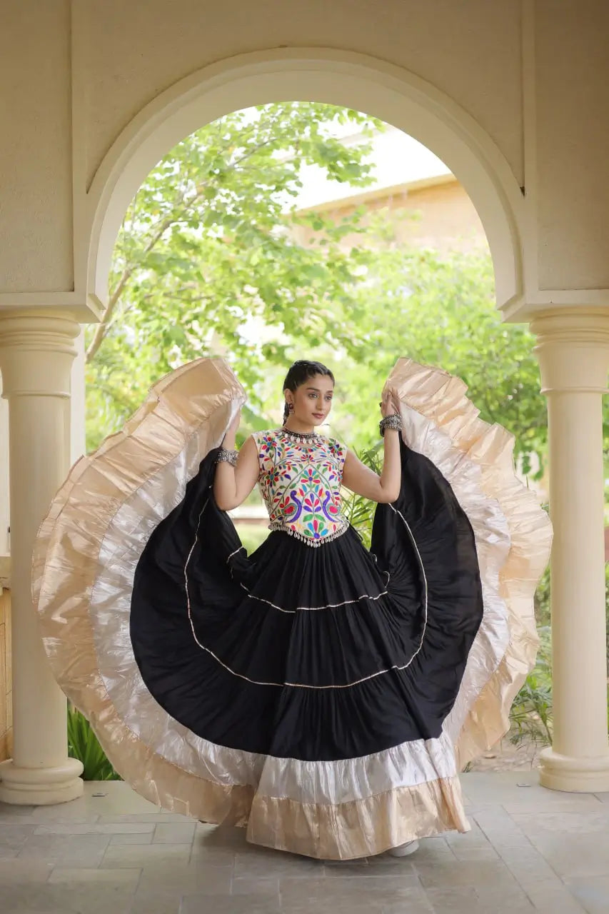 Rayon Kutchi Embroidered Lehenga Set