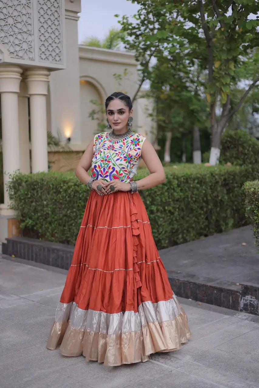 Rayon Kutchi Embroidered Lehenga Set