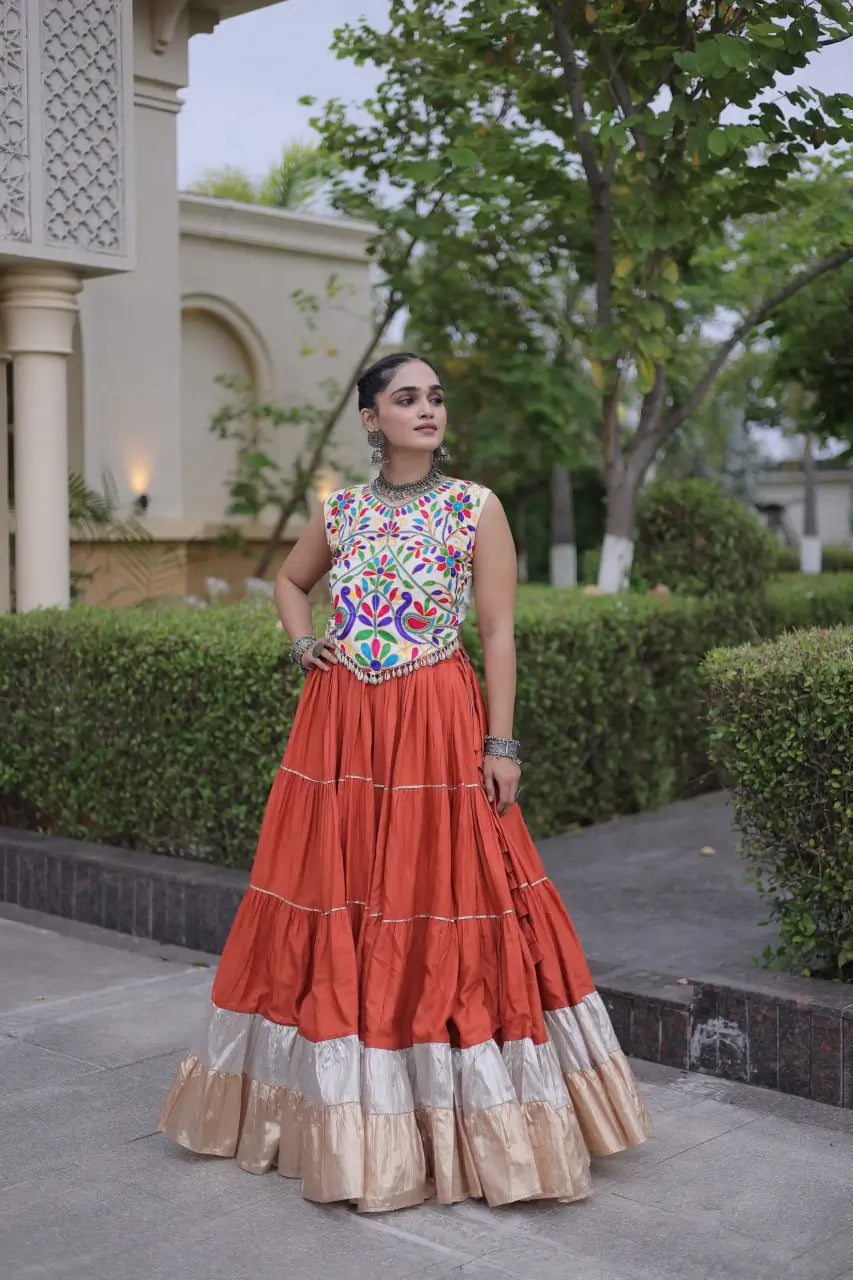 Rayon Kutchi Embroidered Lehenga Set