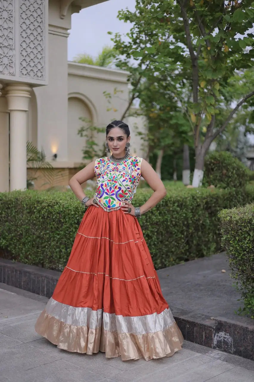 Rayon Kutchi Embroidered Lehenga Set
