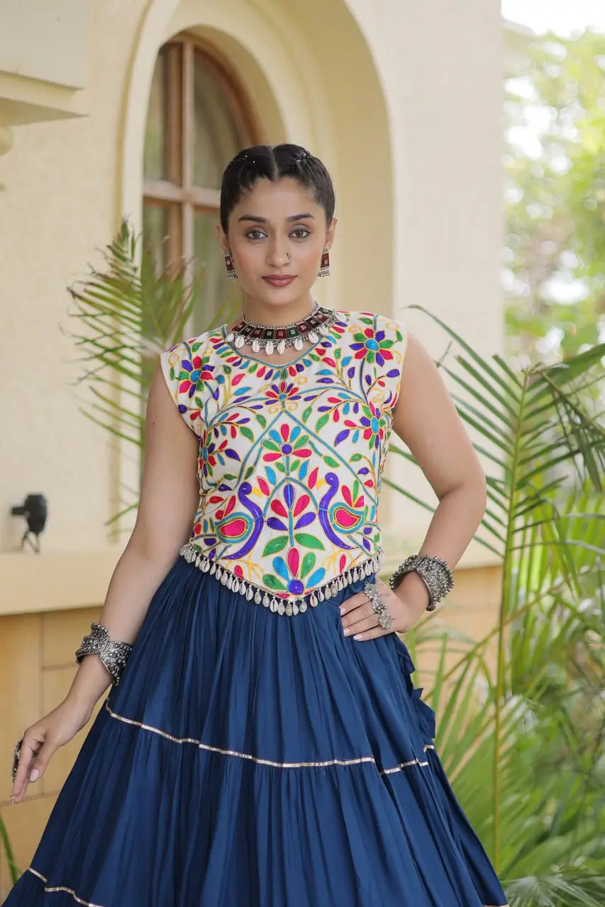 Rayon Kutchi Embroidered Lehenga Set