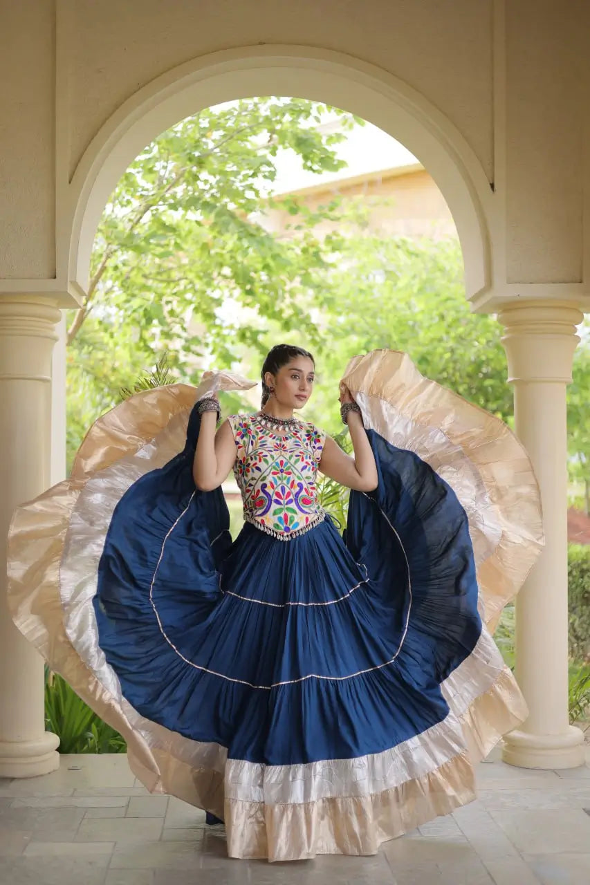 Rayon Kutchi Embroidered Lehenga Set