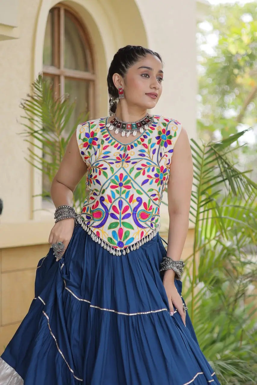 Rayon Kutchi Embroidered Lehenga Set