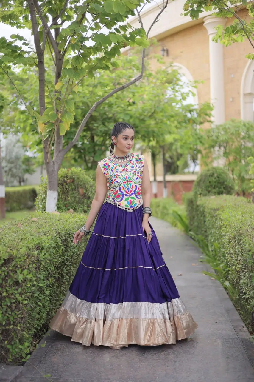 Rayon Kutchi Embroidered Lehenga Set