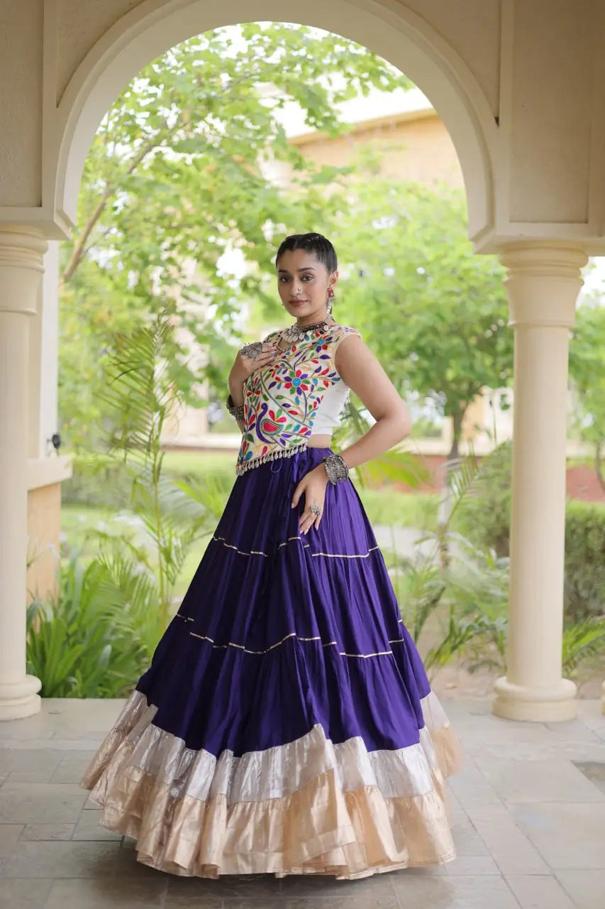 Rayon Kutchi Embroidered Lehenga Set