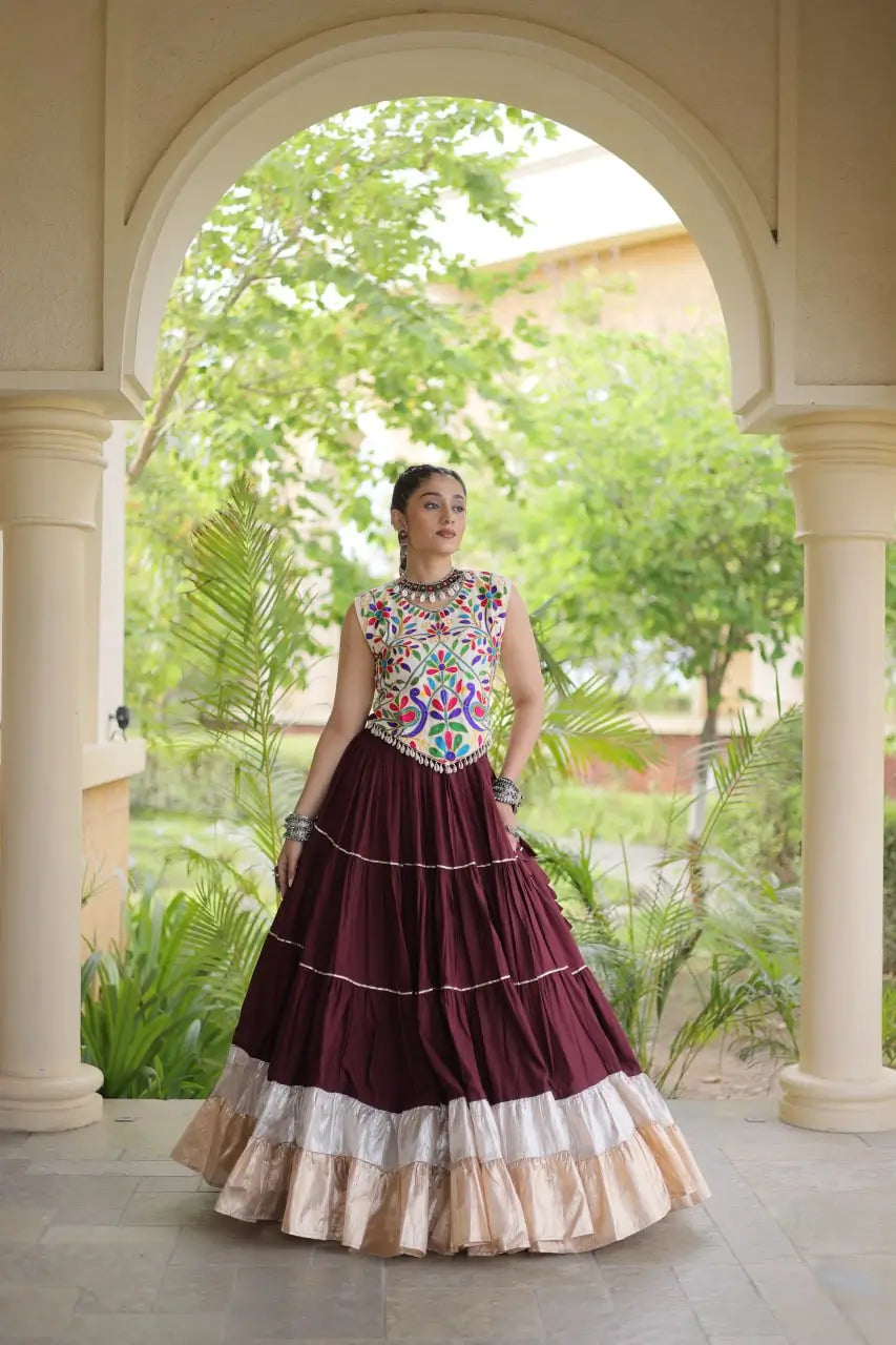 Rayon Kutchi Embroidered Lehenga Set