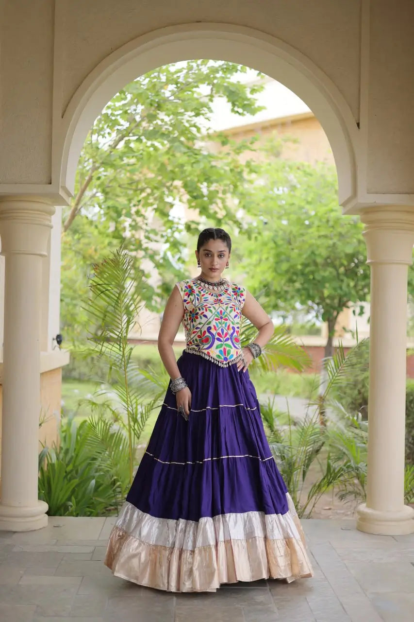 Rayon Kutchi Embroidered Lehenga Set