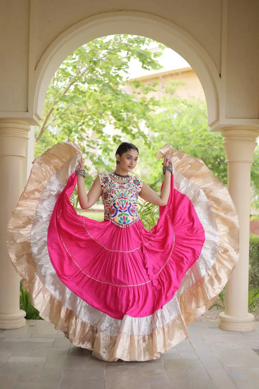 Rayon Kutchi Embroidered Lehenga Set