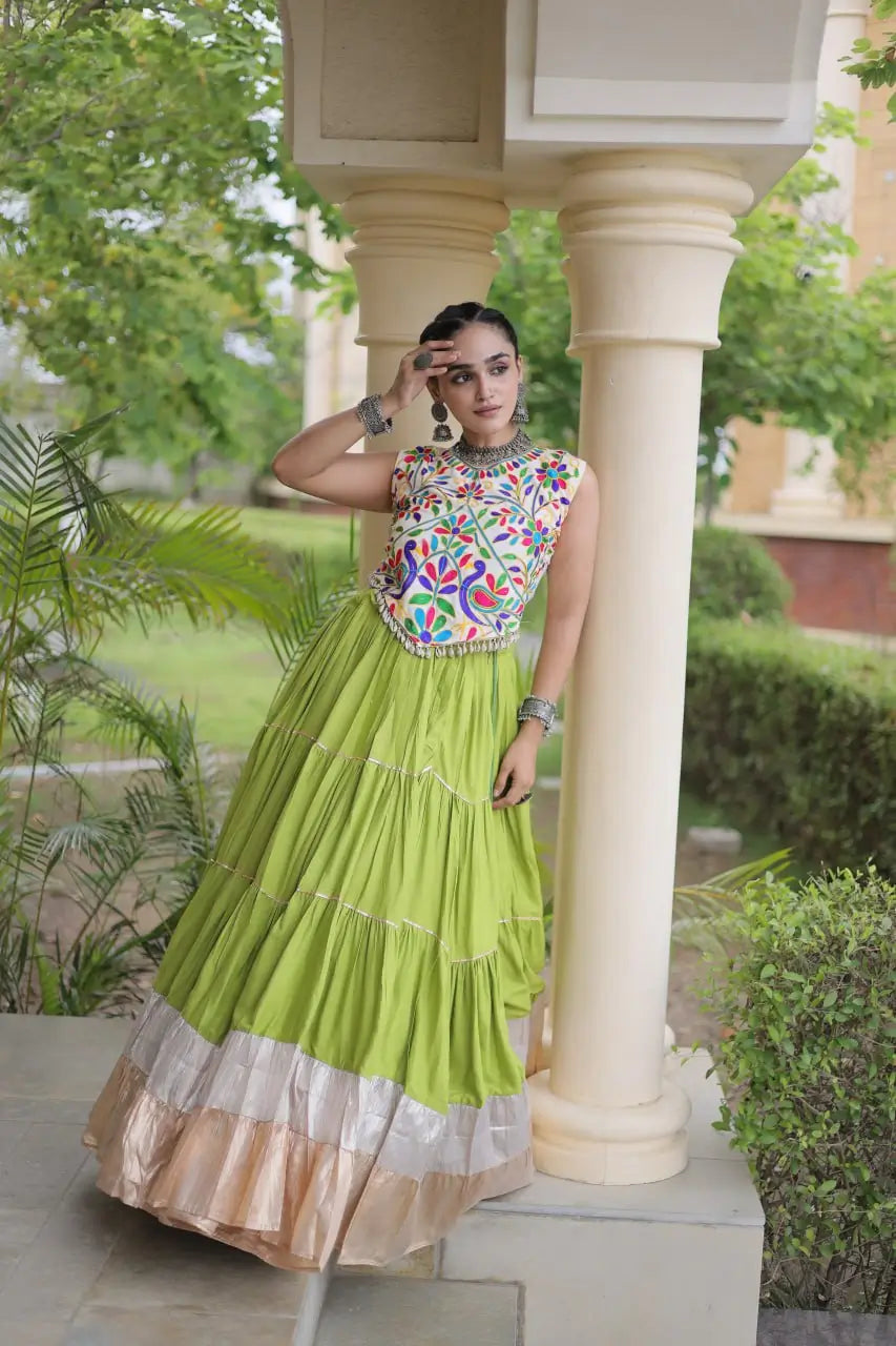 Rayon Kutchi Embroidered Lehenga Set