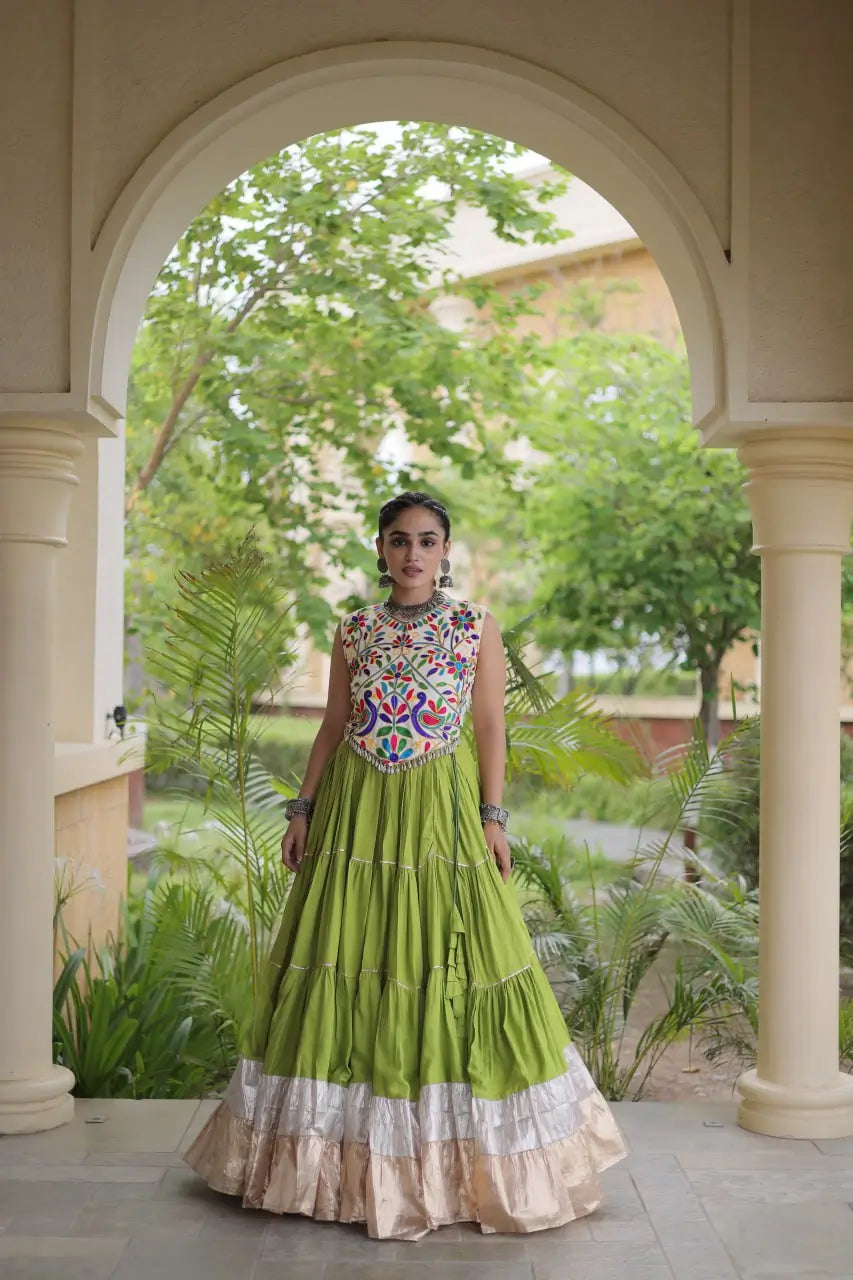 Rayon Kutchi Embroidered Lehenga Set