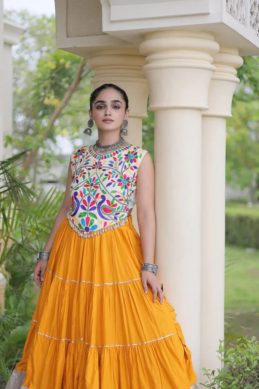 Rayon Kutchi Embroidered Lehenga Set