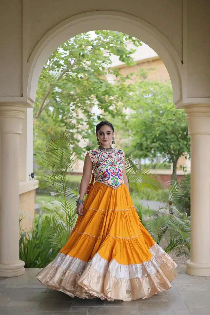 Rayon Kutchi Embroidered Lehenga Set