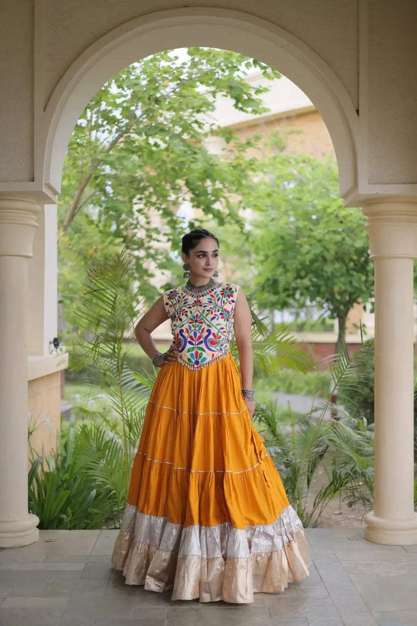 Rayon Kutchi Embroidered Lehenga Set