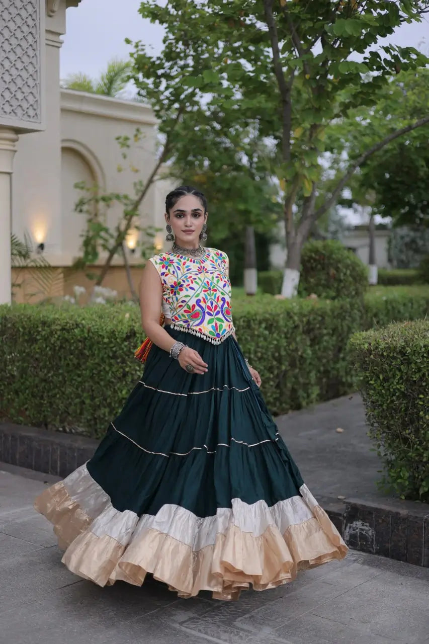 Rayon Kutchi Embroidered Lehenga Set
