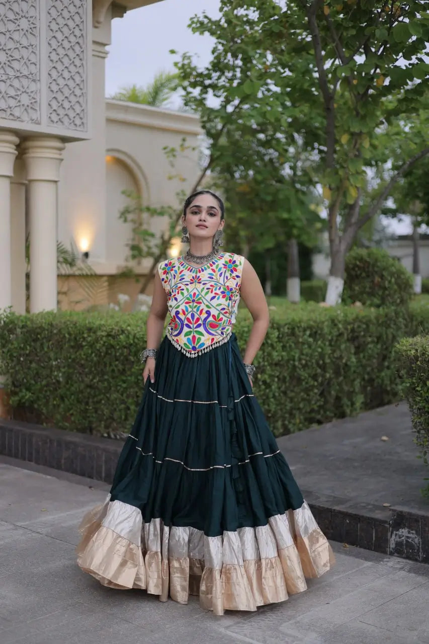Rayon Kutchi Embroidered Lehenga Set