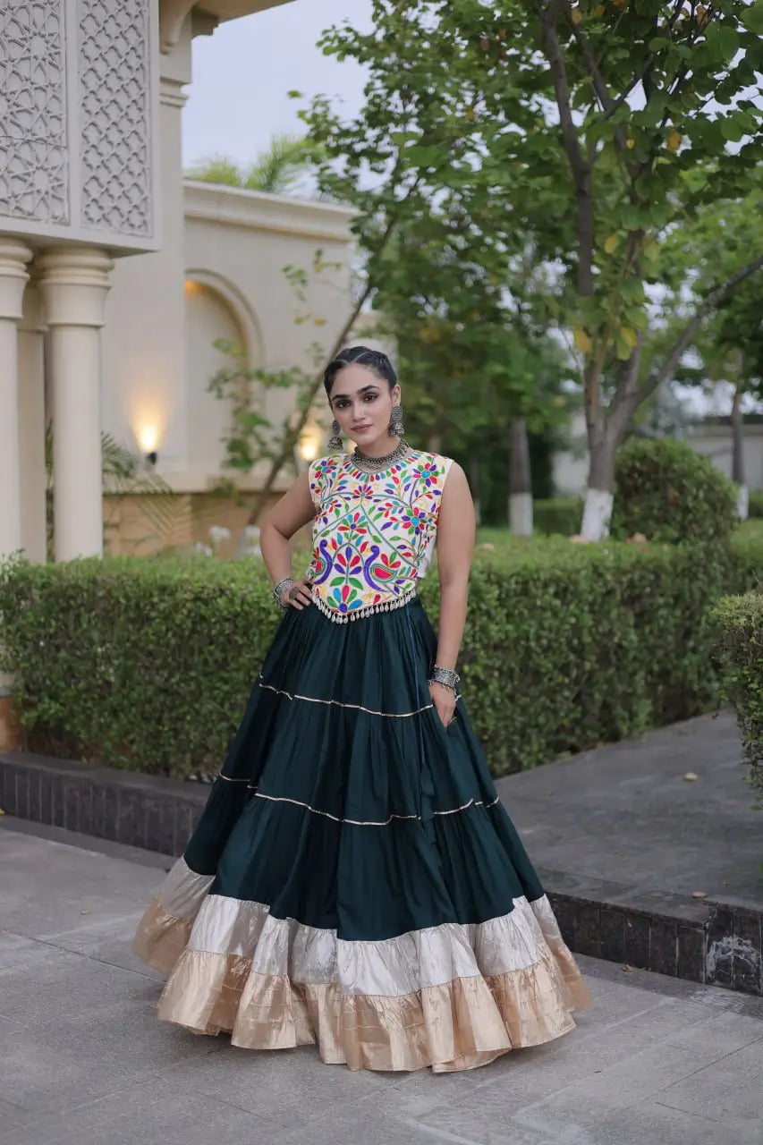 Rayon Kutchi Embroidered Lehenga Set
