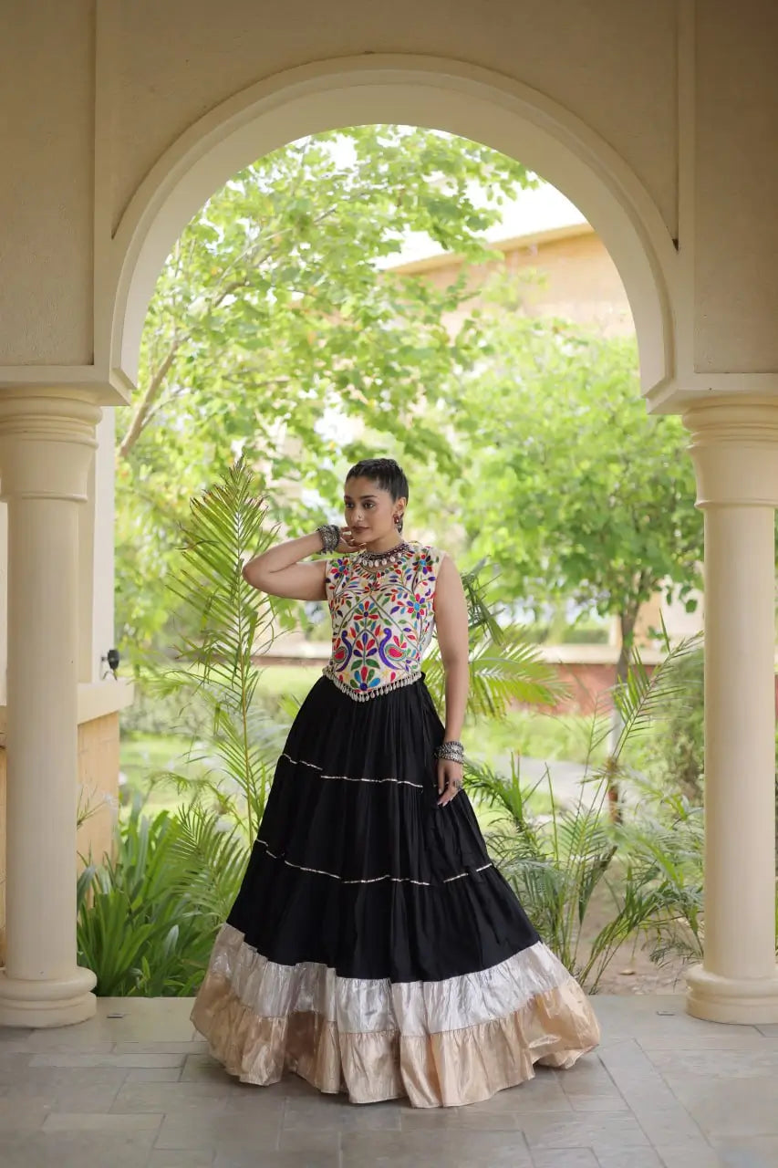 Rayon Kutchi Embroidered Lehenga Set