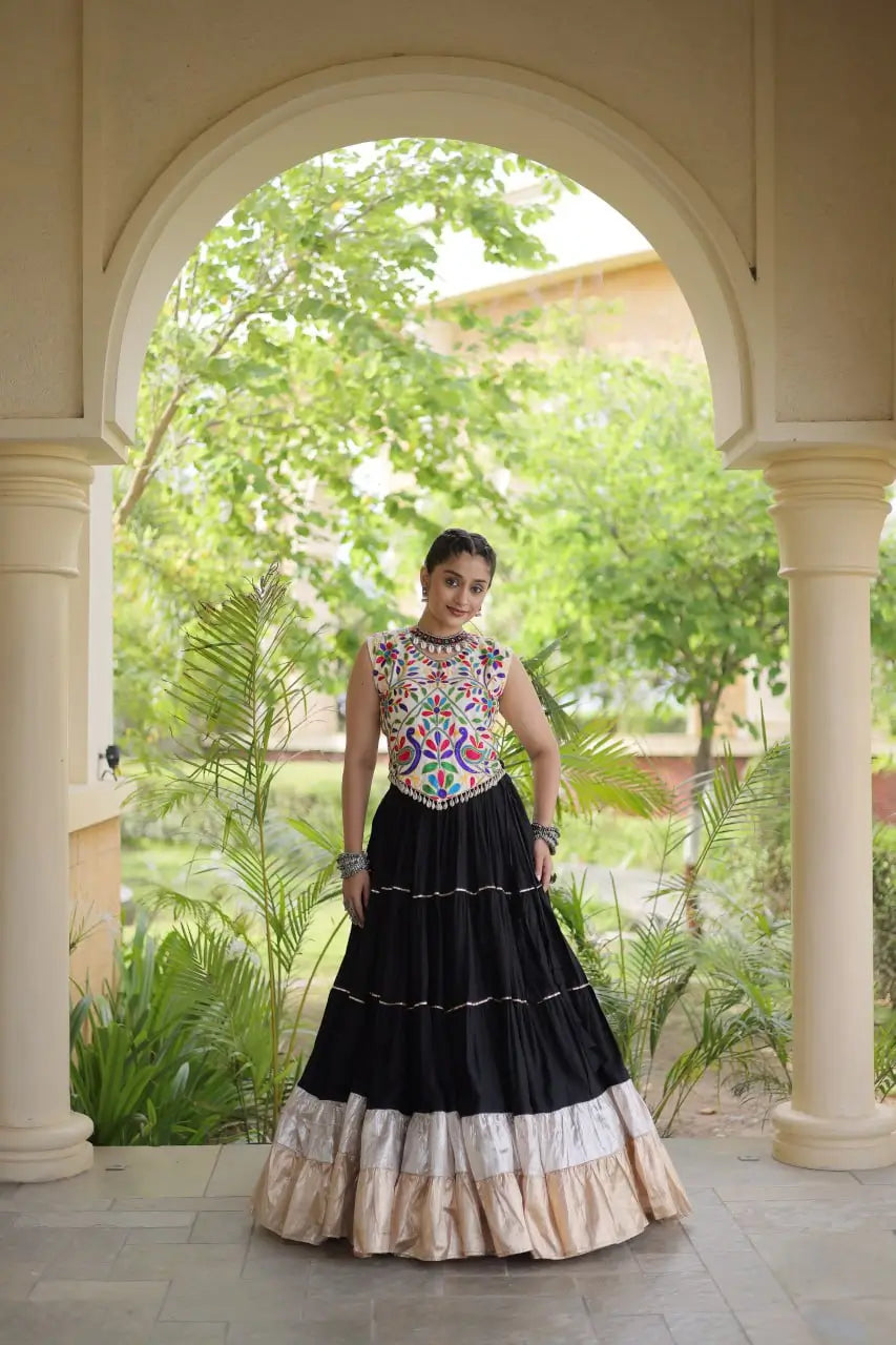Rayon Kutchi Embroidered Lehenga Set