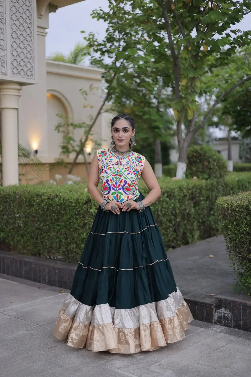 Rayon Kutchi Embroidered Lehenga Set