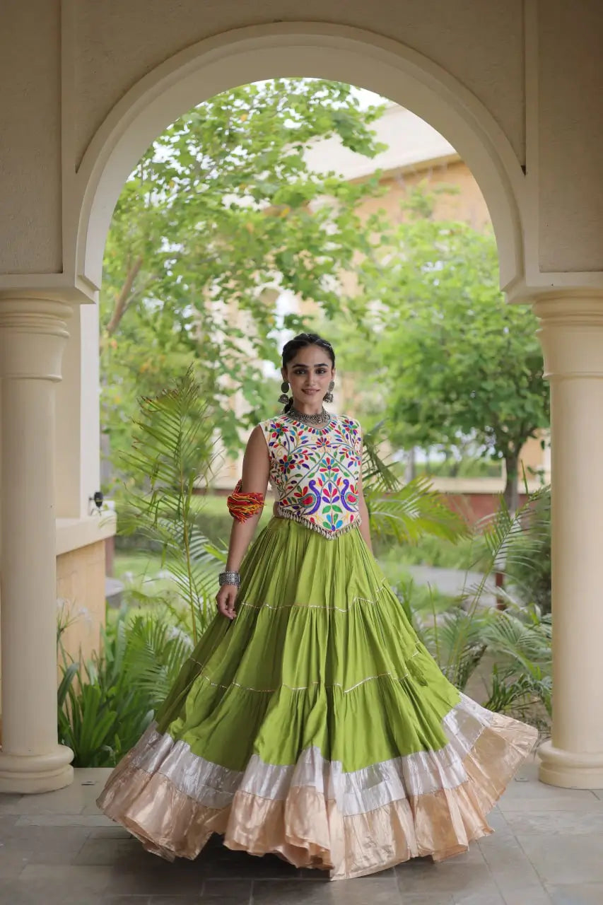 Rayon Kutchi Embroidered Lehenga Set
