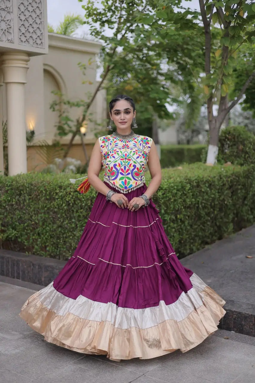 Rayon Kutchi Embroidered Lehenga Set