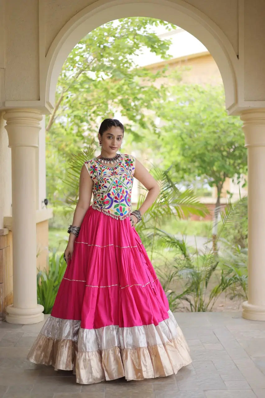 Rayon Kutchi Embroidered Lehenga Set