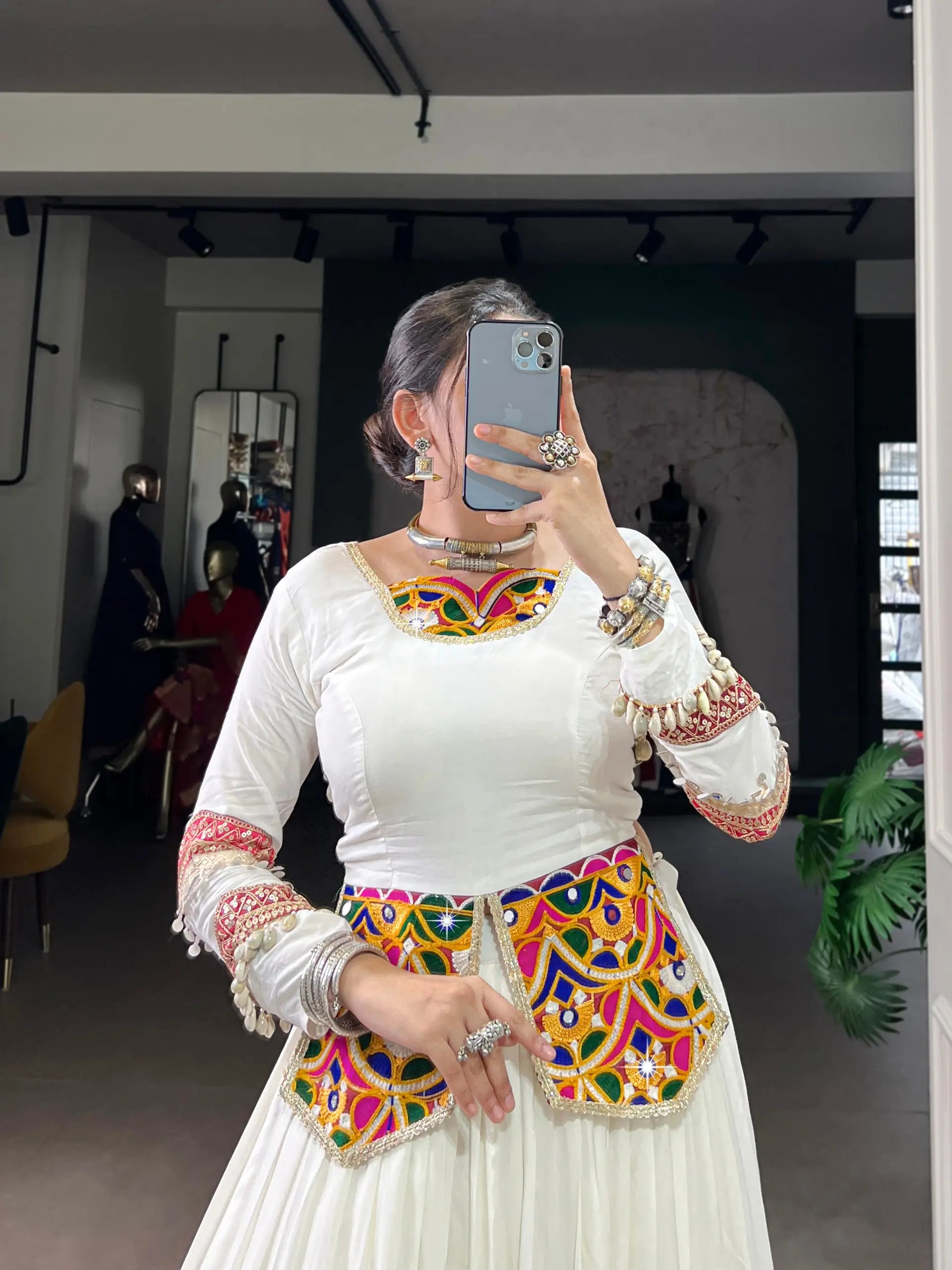 Rayon Mirror Gamthi Work Lehenga Set