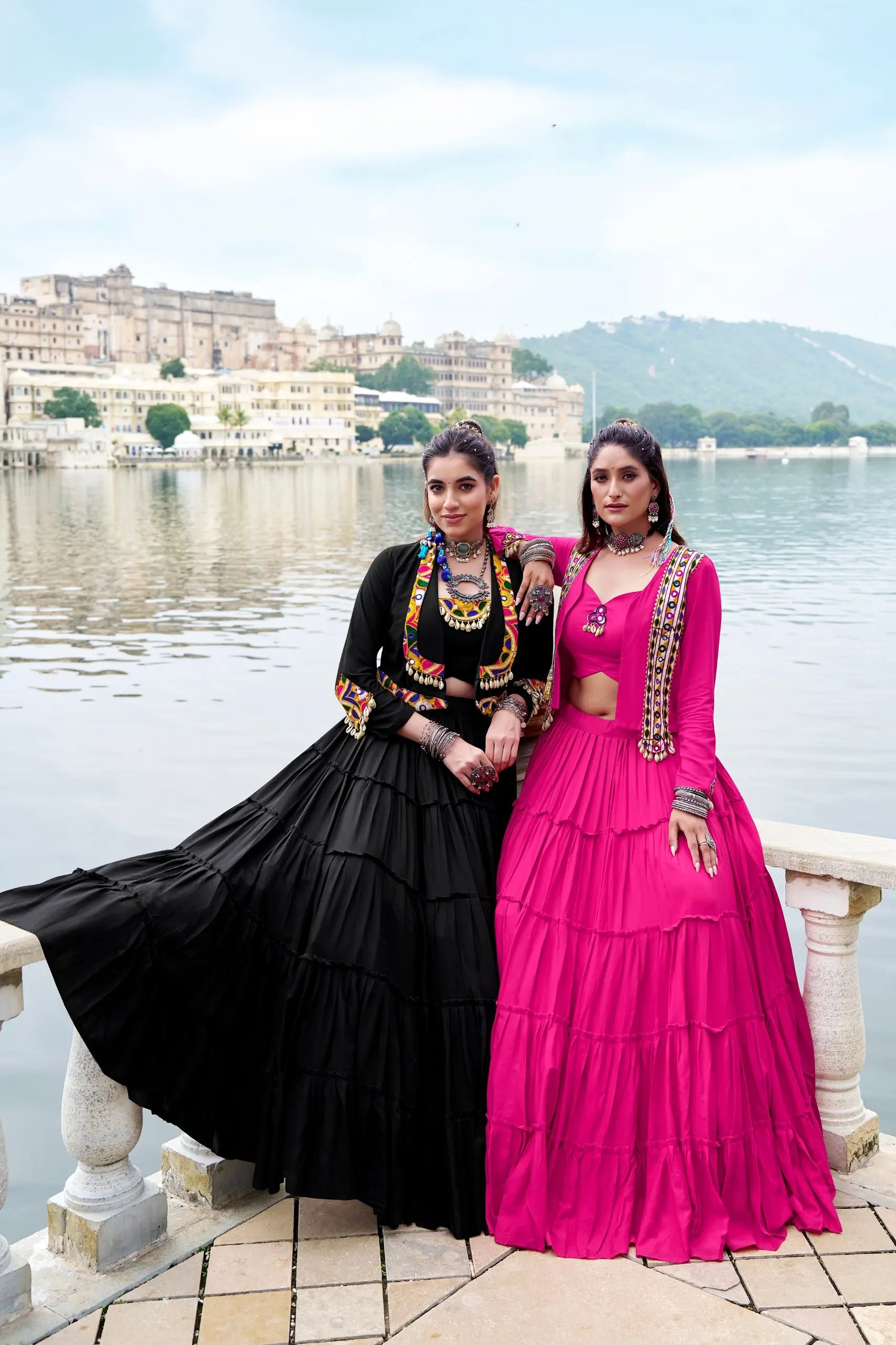 Rayon Mirror Gamthi Work Lehenga with Koti Set