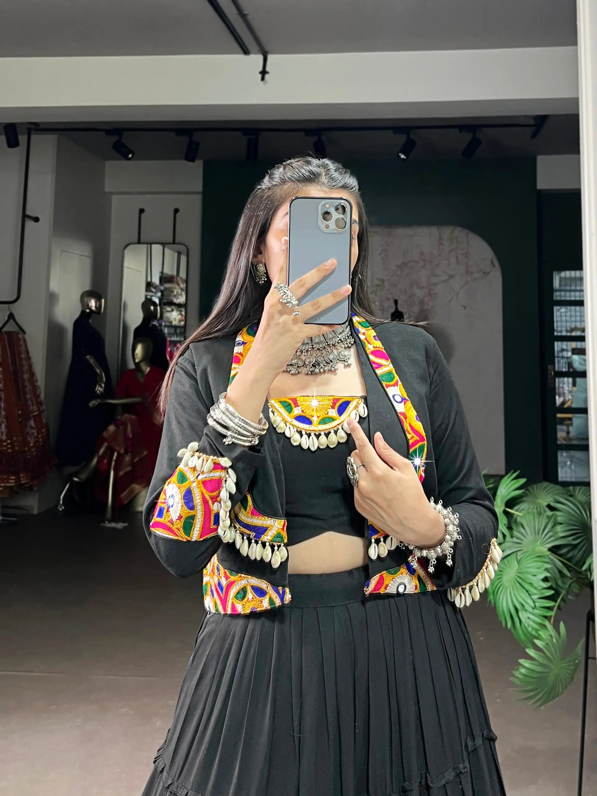 Rayon Mirror Gamthi Work Lehenga with Koti Set