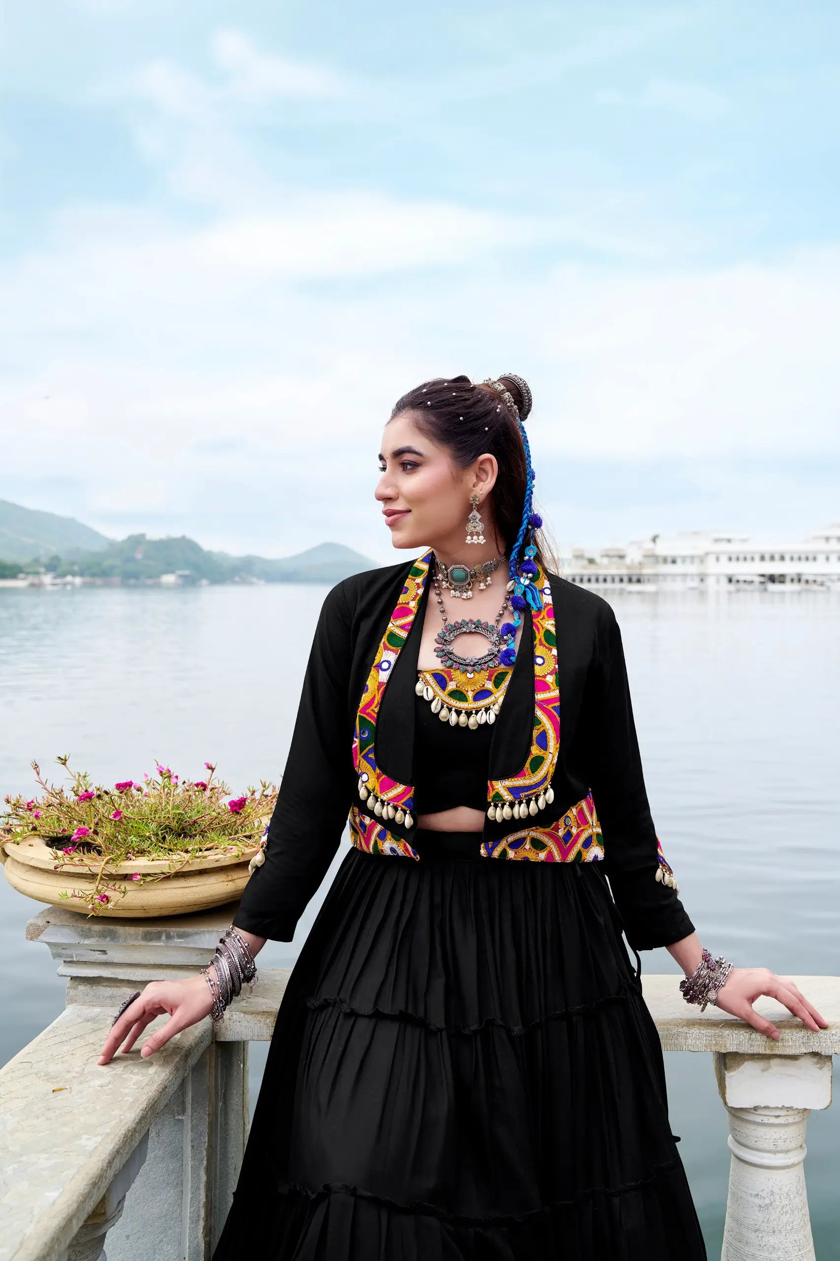 Rayon Mirror Gamthi Work Lehenga with Koti Set