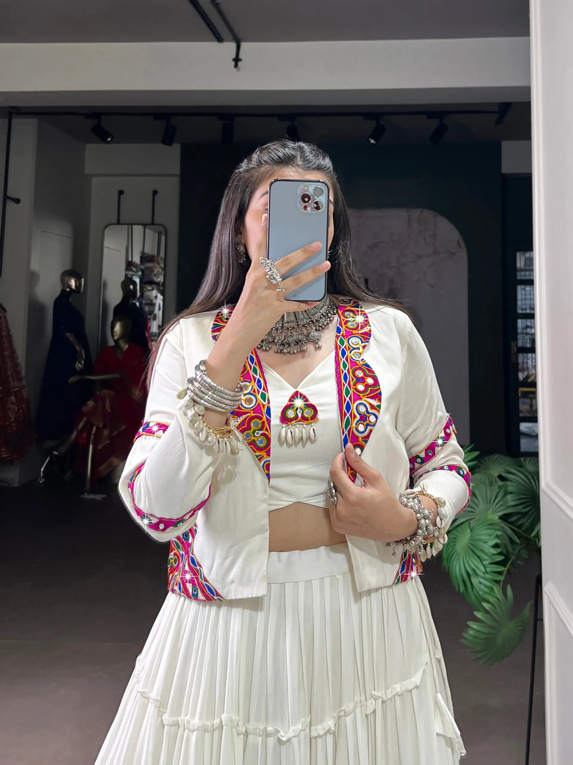 Rayon Mirror Gamthi Work Lehenga with Koti Set