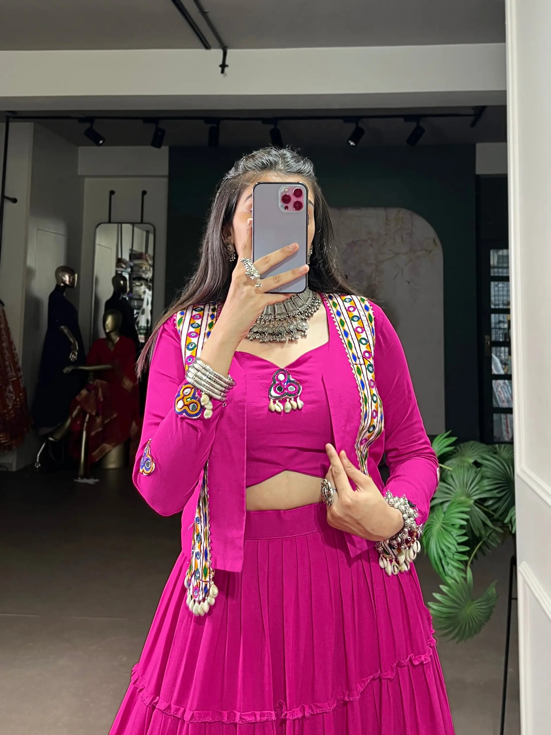 Rayon Mirror Gamthi Work Lehenga with Koti Set