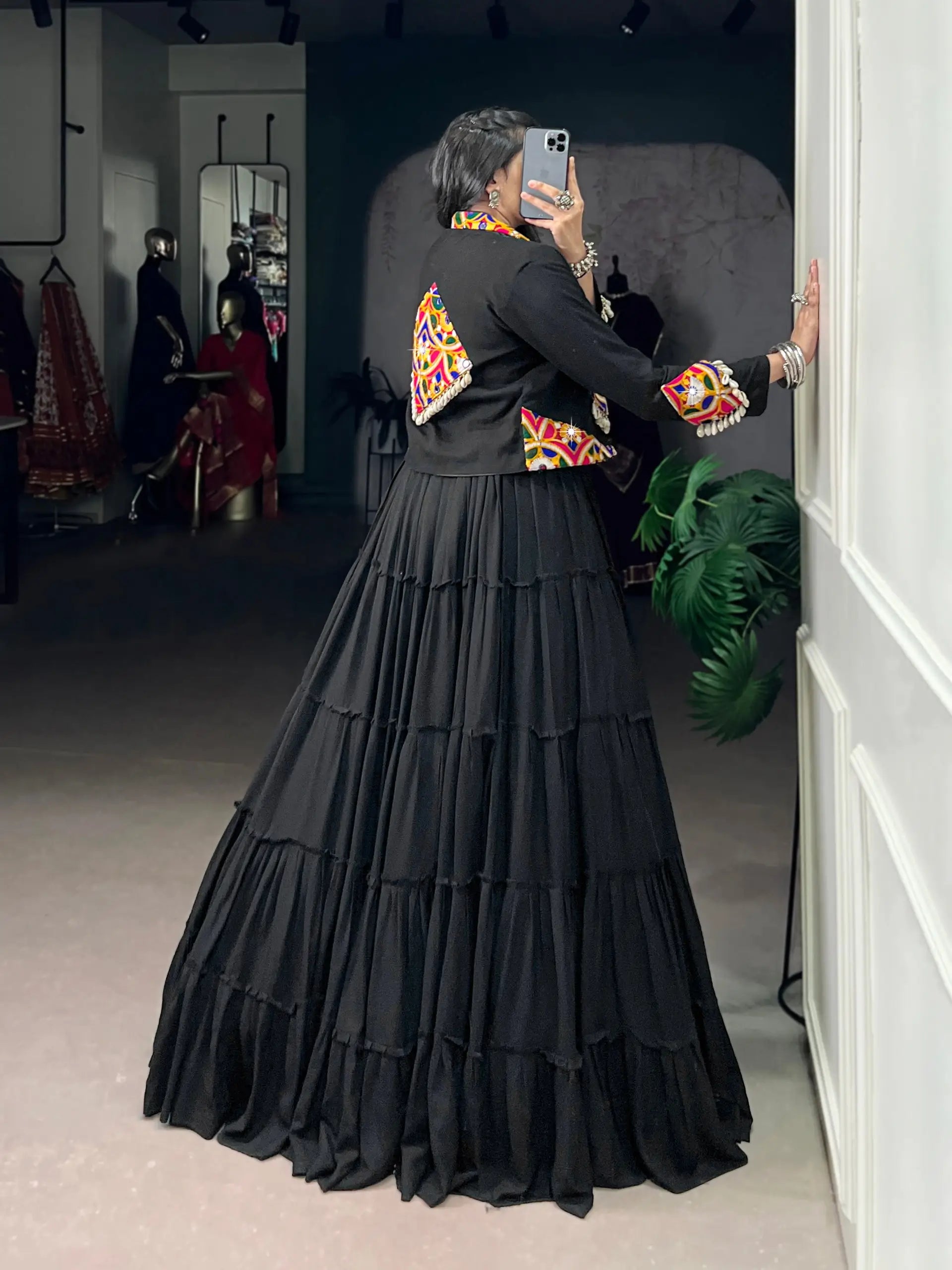 Rayon Mirror Gamthi Work Lehenga with Koti Set