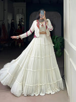 Rayon Mirror Gamthi Work Lehenga with Koti Set