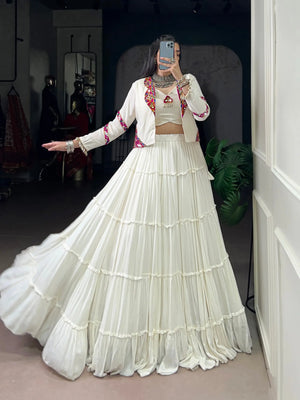 Rayon Mirror Gamthi Work Lehenga with Koti Set