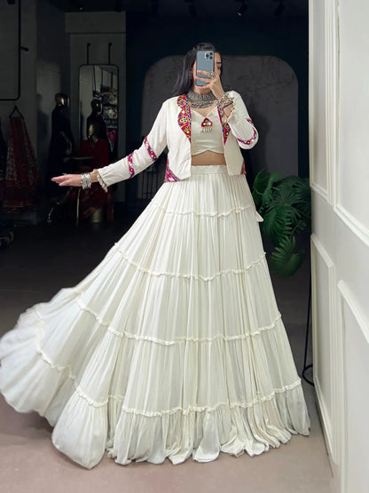 Rayon Mirror Gamthi Work Lehenga with Koti Set