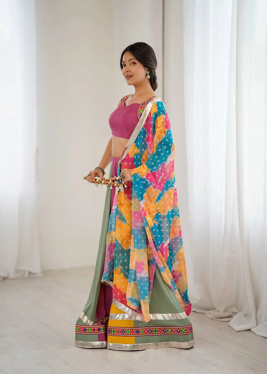 Rayon Mirror Work Lehenga Set with Dupatta