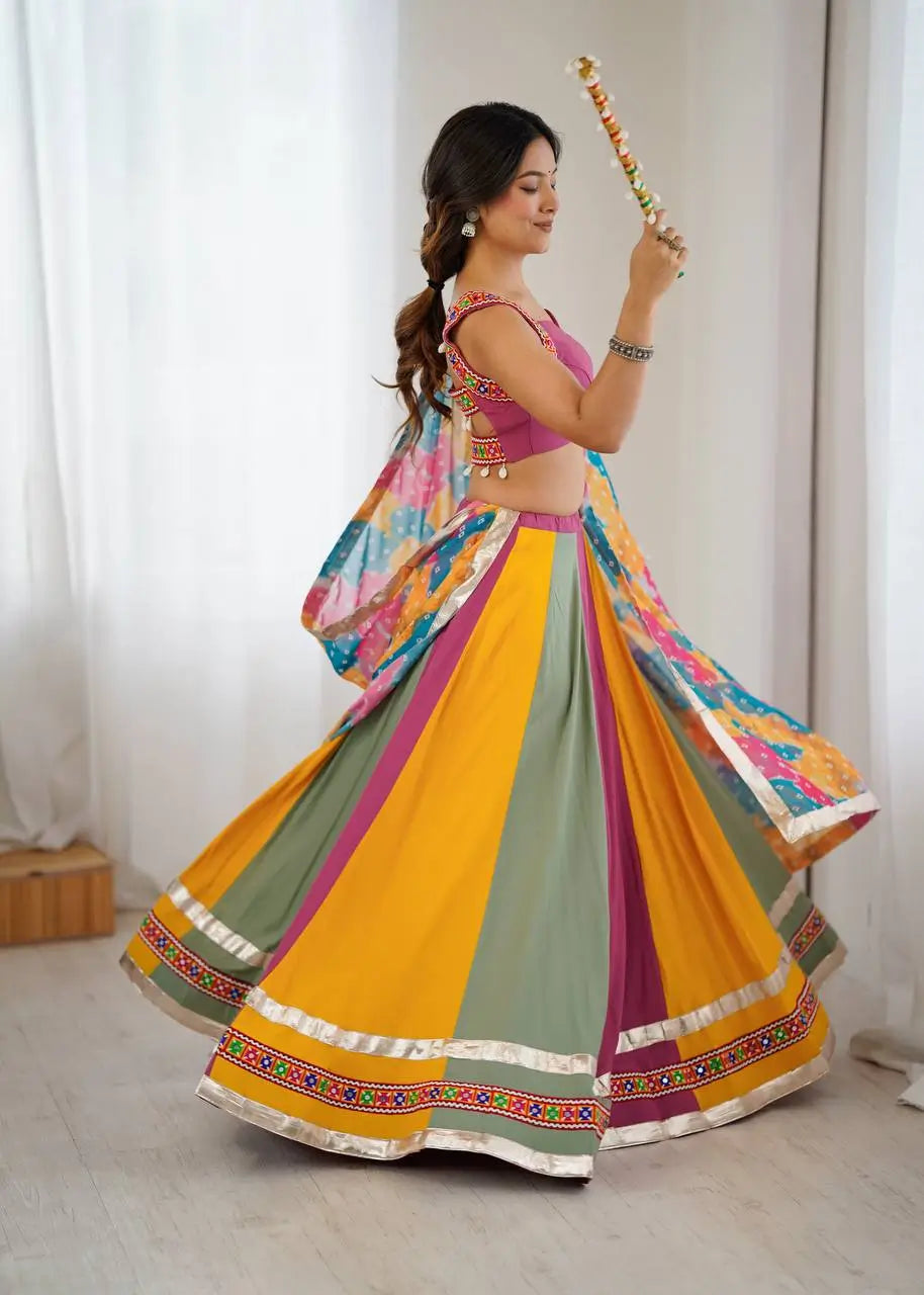 Rayon Mirror Work Lehenga Set with Dupatta