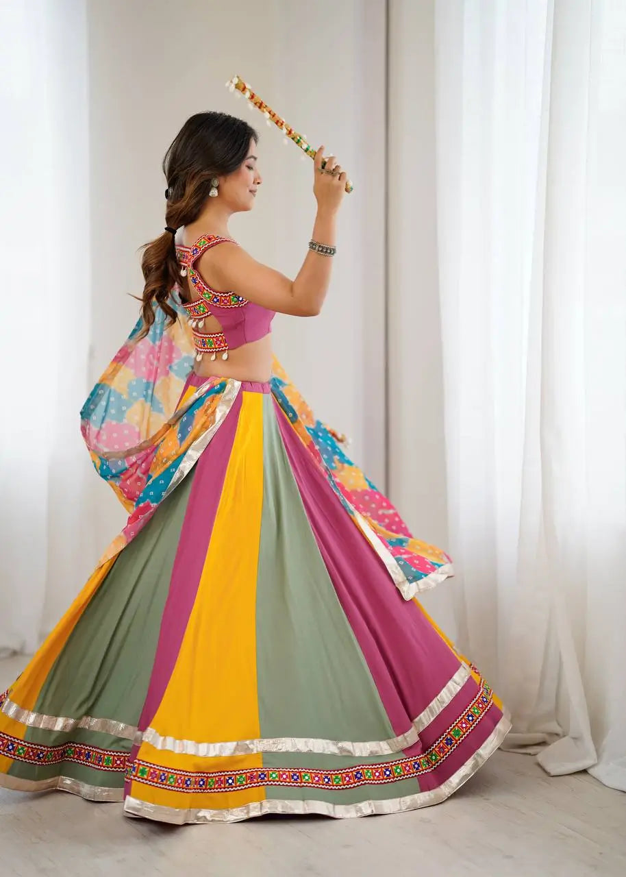 Rayon Mirror Work Lehenga Set with Dupatta