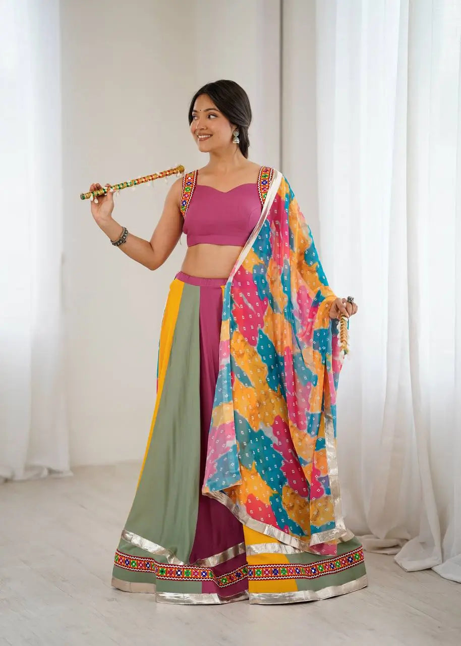 Rayon Mirror Work Lehenga Set with Dupatta