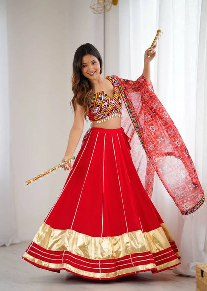 Rayon Mirror Work Lehenga Set with Dupatta